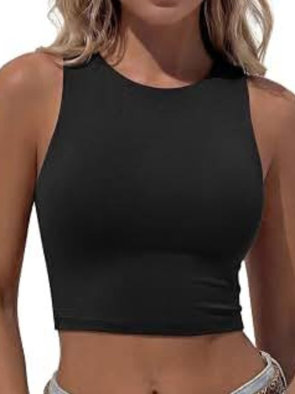 REORIA Black High Neck Racerback Cropped Tank Top